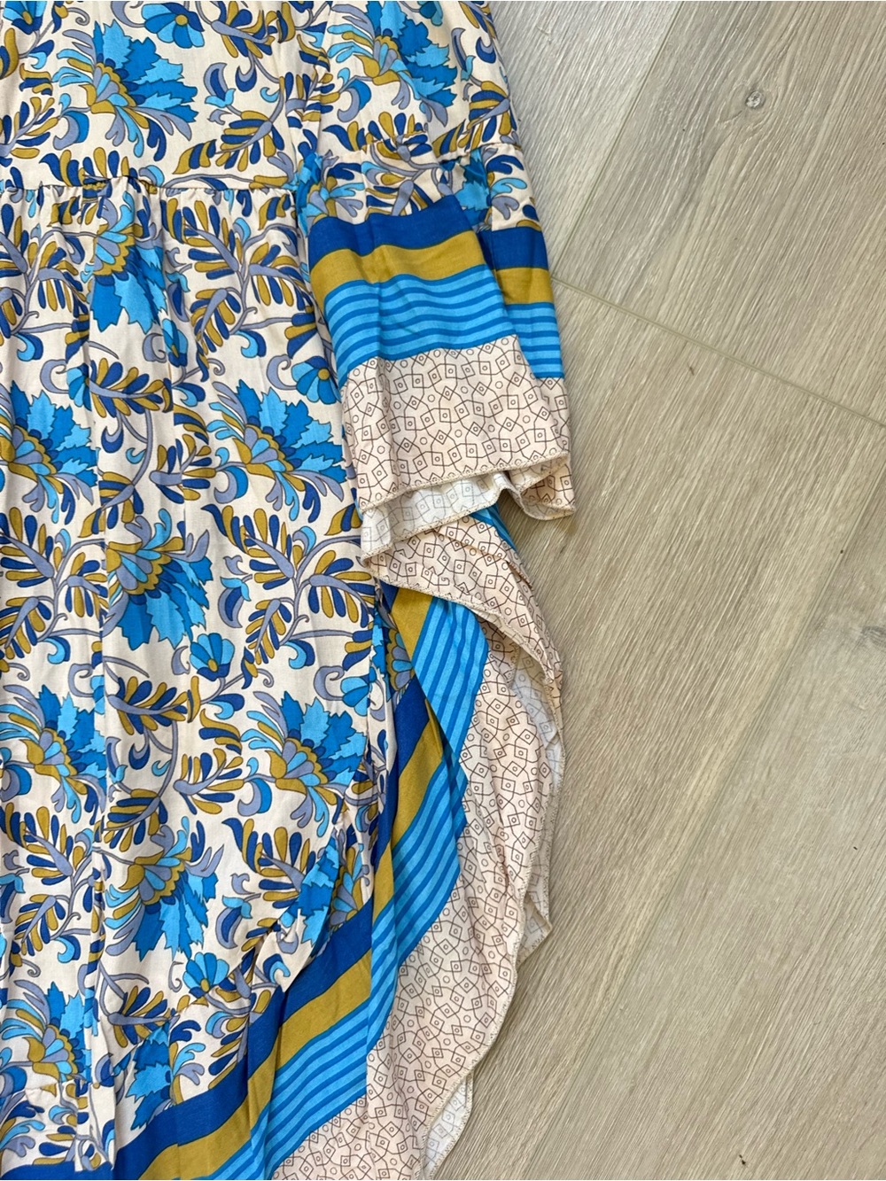 BTFBM Floral Blue Maxi Skirt with Border Trim - Women - Picture 7 of 7